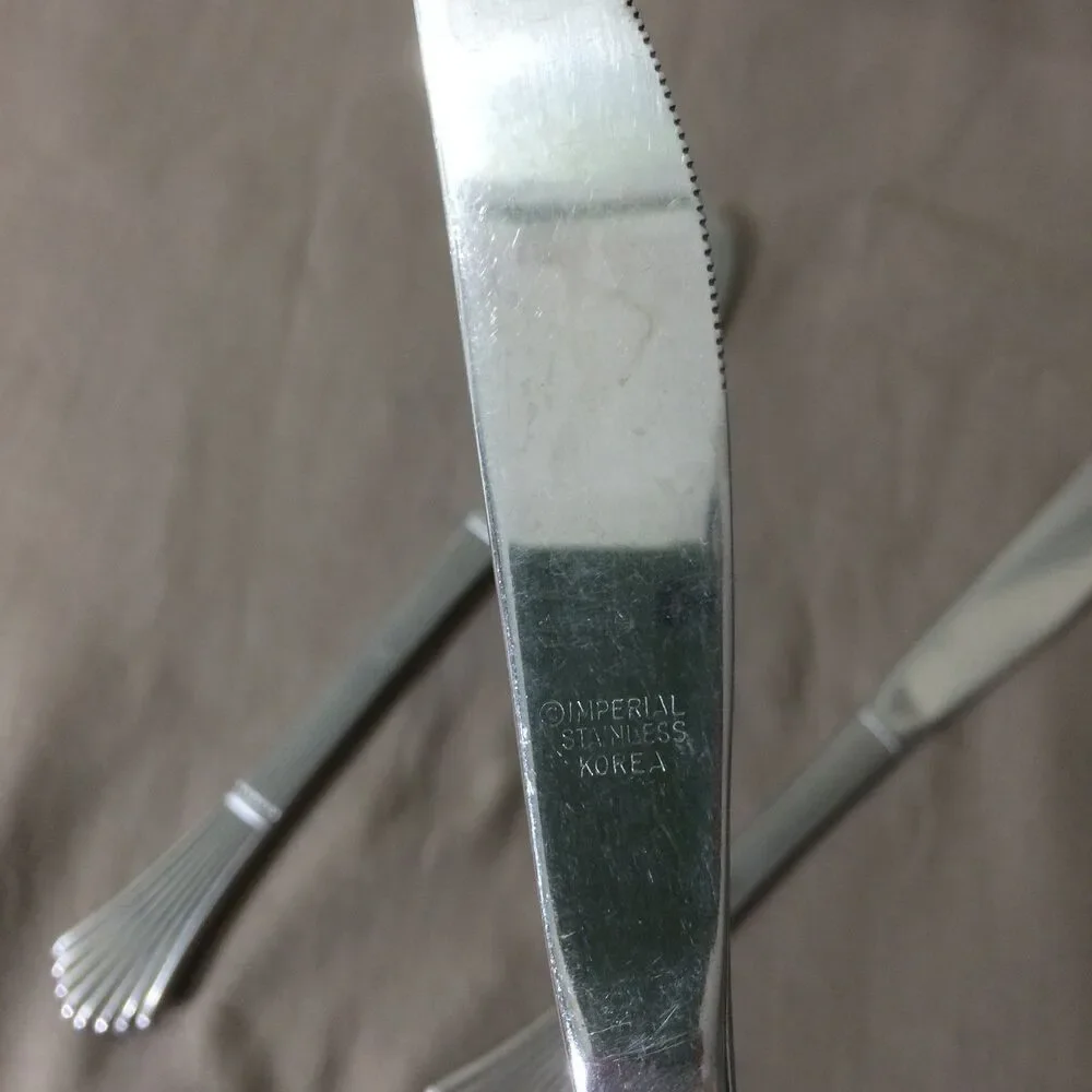 Imperial Korea Fluted Fan Stainless Dinner Knives Set 3 Flatware Silverware 70s